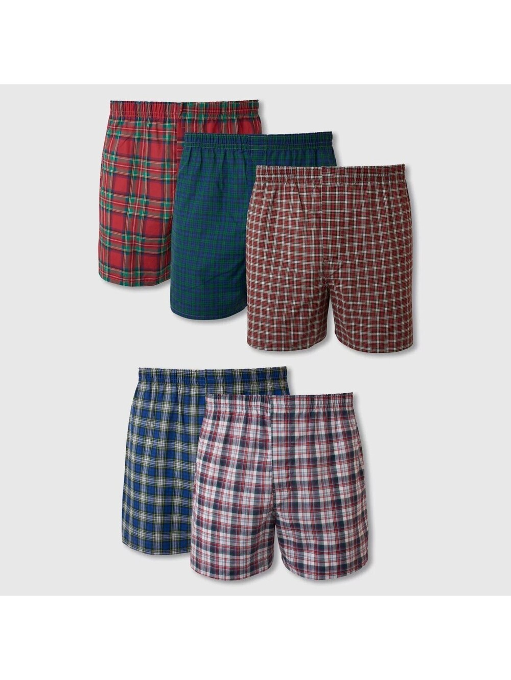 Hanes ASSORTED Men's 5-Pack FreshIQ Tartan Print Woven Boxers, US X-Large/40-42